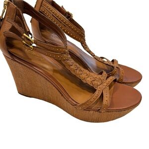 Lauren Ralph Lauren Wedge Platform Heels Sandals Brown W/ Gold Studs Sz 10 B